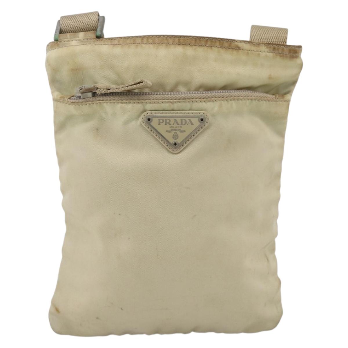 PRADA Shoulder Bag Nylon Beige Silver