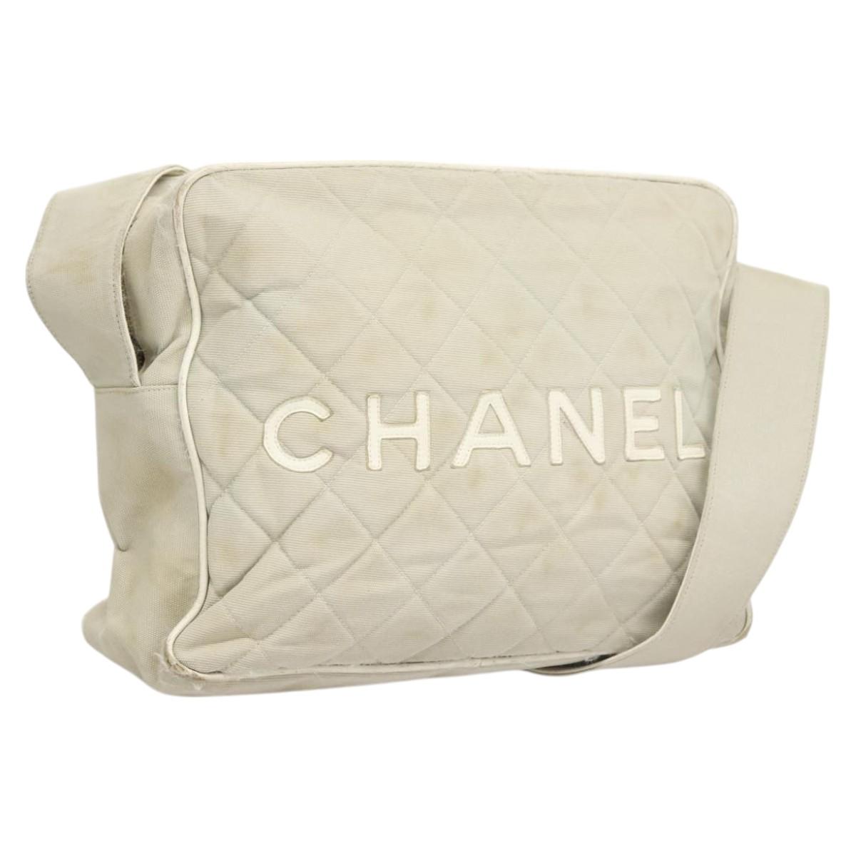 CHANEL Shoulder Bag Canvas Gray Silver CC