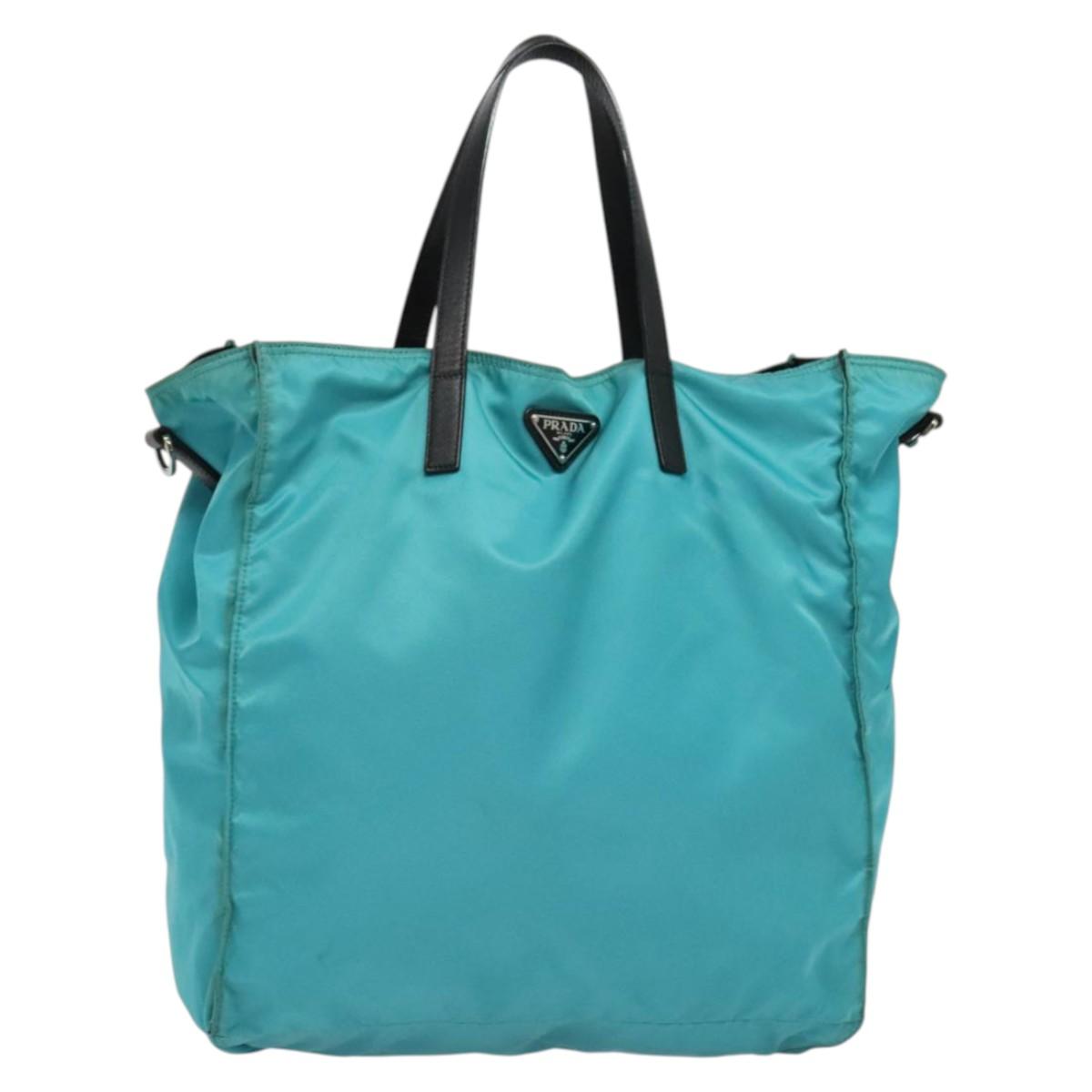 PRADA Tote Bag Nylon Blue Silver