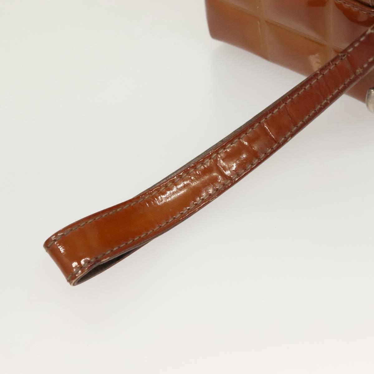 CHANEL Choco Bar Cube Pouch Patent leather Brown Silver CC