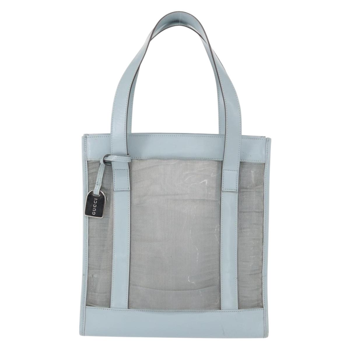 GUCCI mesh Hand Bag Nylon Light Blue Silver