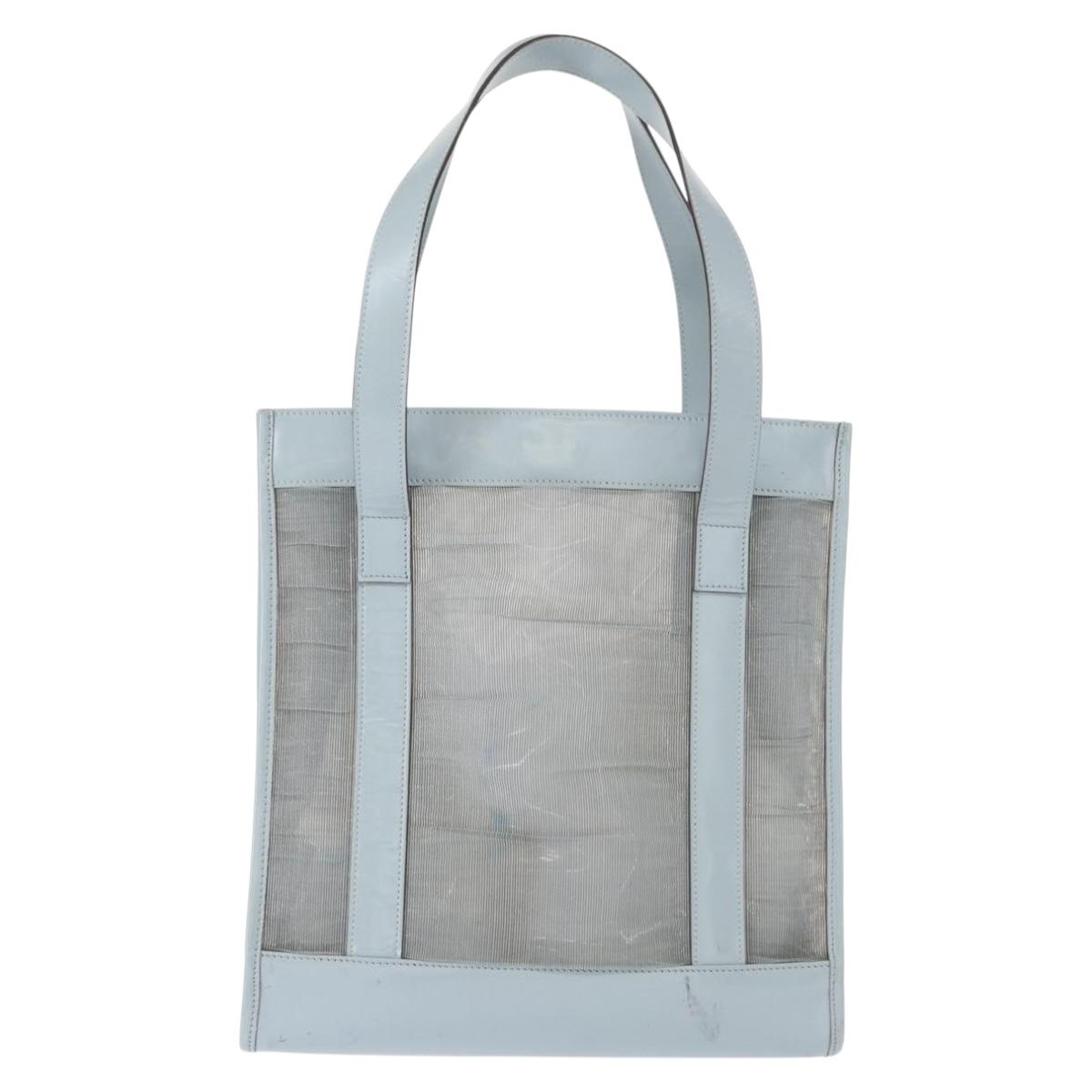 GUCCI mesh Hand Bag Nylon Light Blue Silver