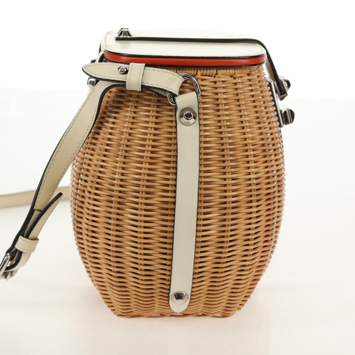 PRADA Basket Bag Wicker Leather White Beige Silver