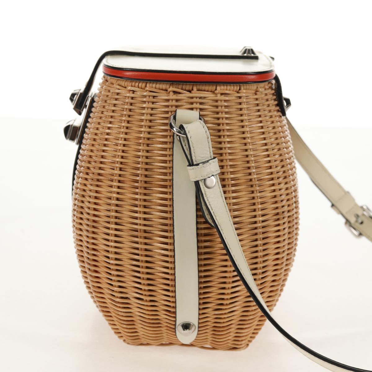 PRADA Basket Bag Wicker Leather White Beige Silver