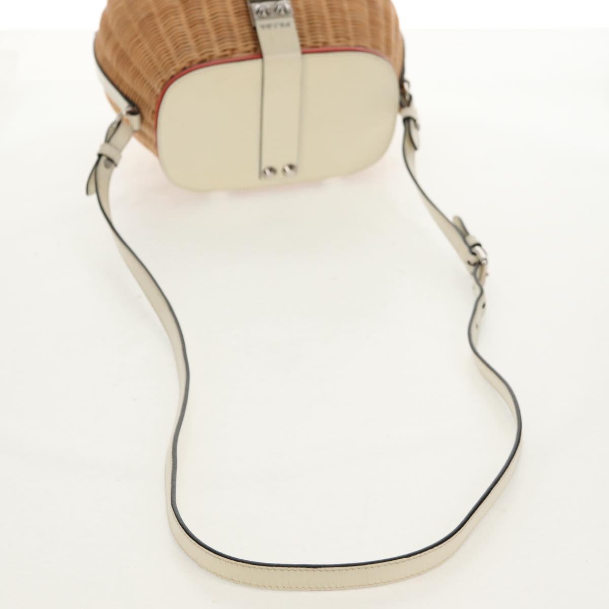 PRADA Basket Bag Wicker Leather White Beige Silver