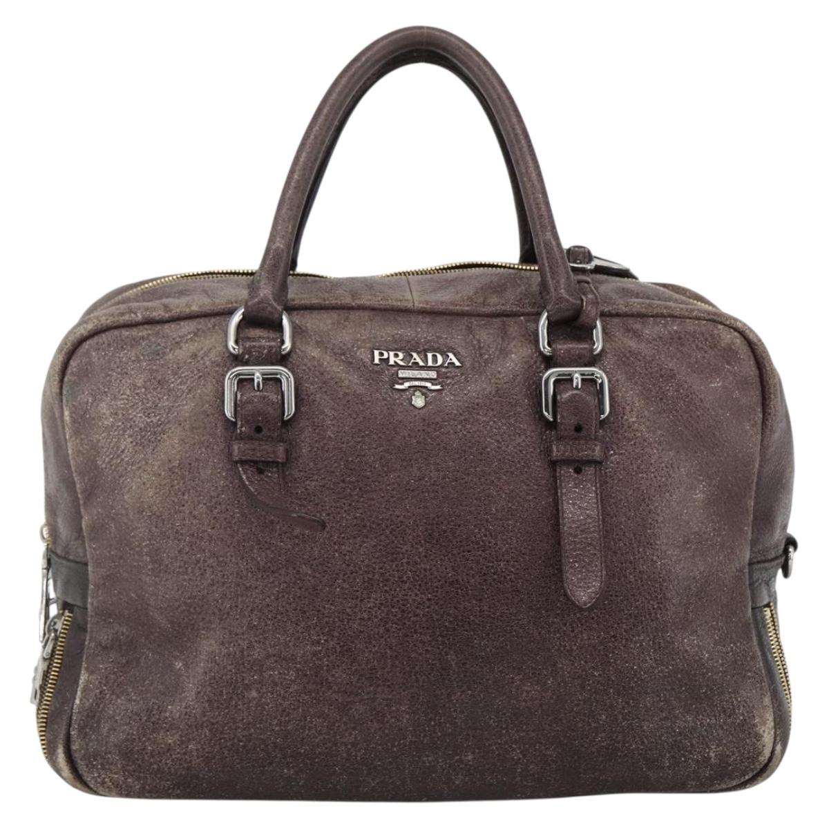 PRADA Hand Bag Leather Purple Silver