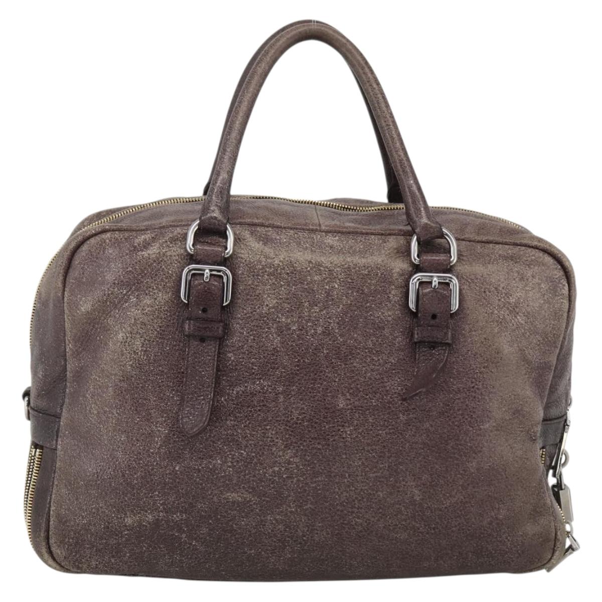 PRADA Hand Bag Leather Purple Silver