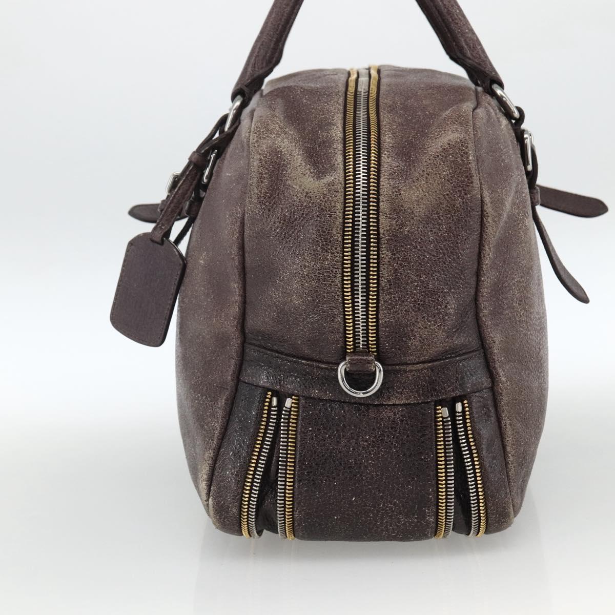PRADA Hand Bag Leather Purple Silver