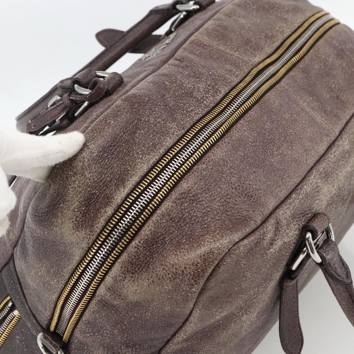 PRADA Hand Bag Leather Purple Silver