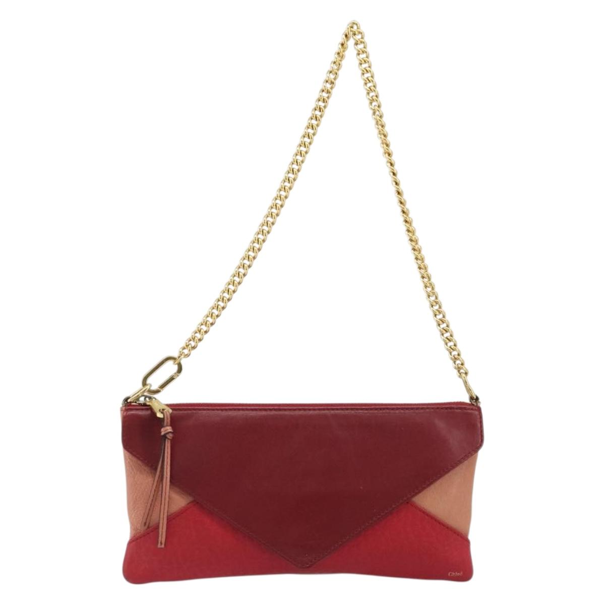 Chloe Shoulder Bag Leather Red Gold