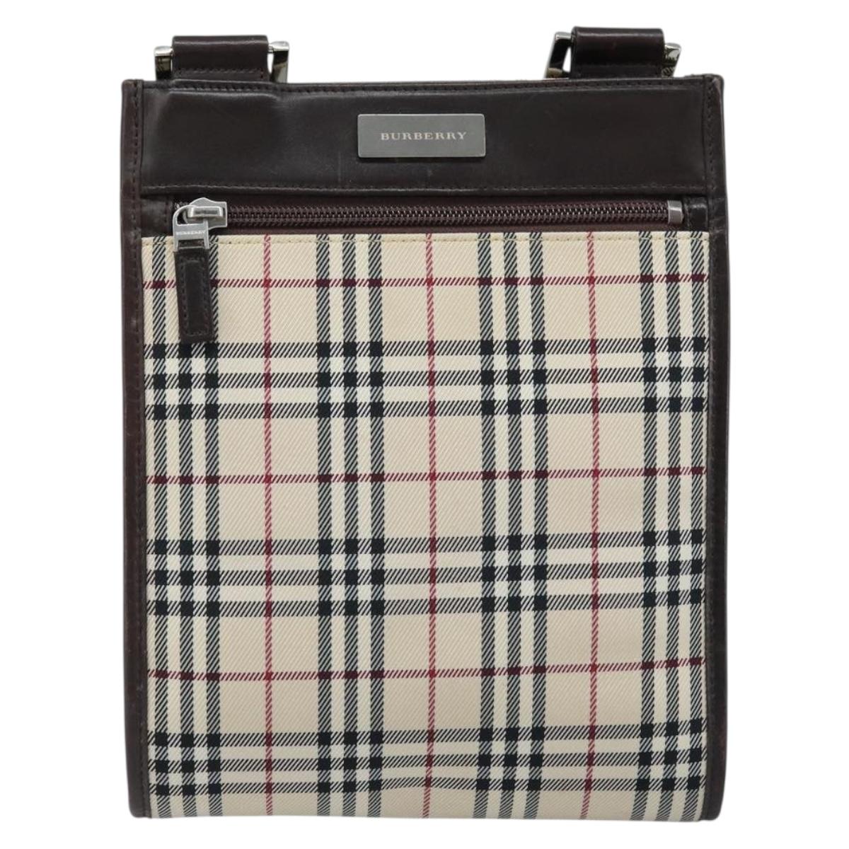 BURBERRY Nova Check Shoulder Bag Canvas Beige Silver