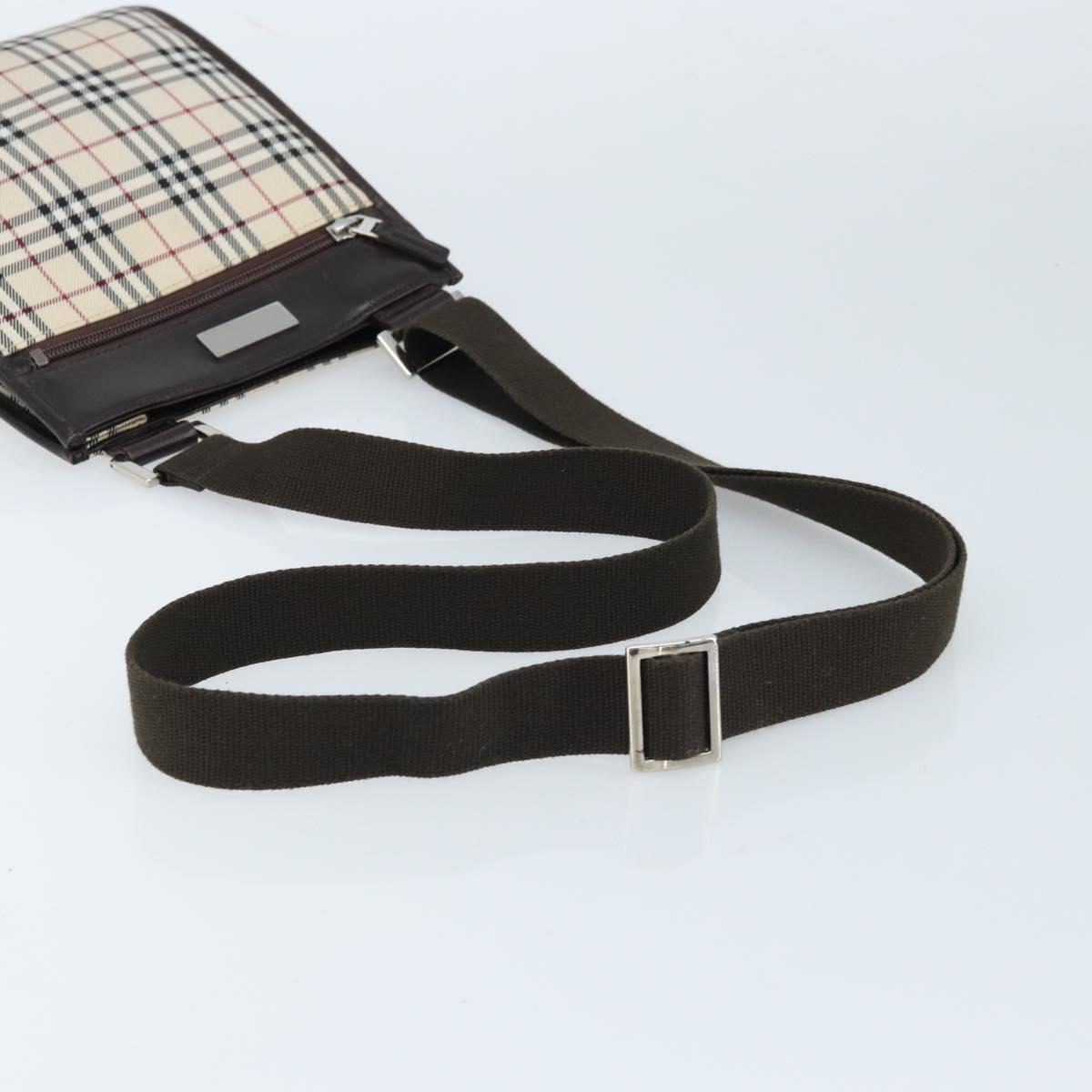 BURBERRY Nova Check Shoulder Bag Canvas Beige Silver