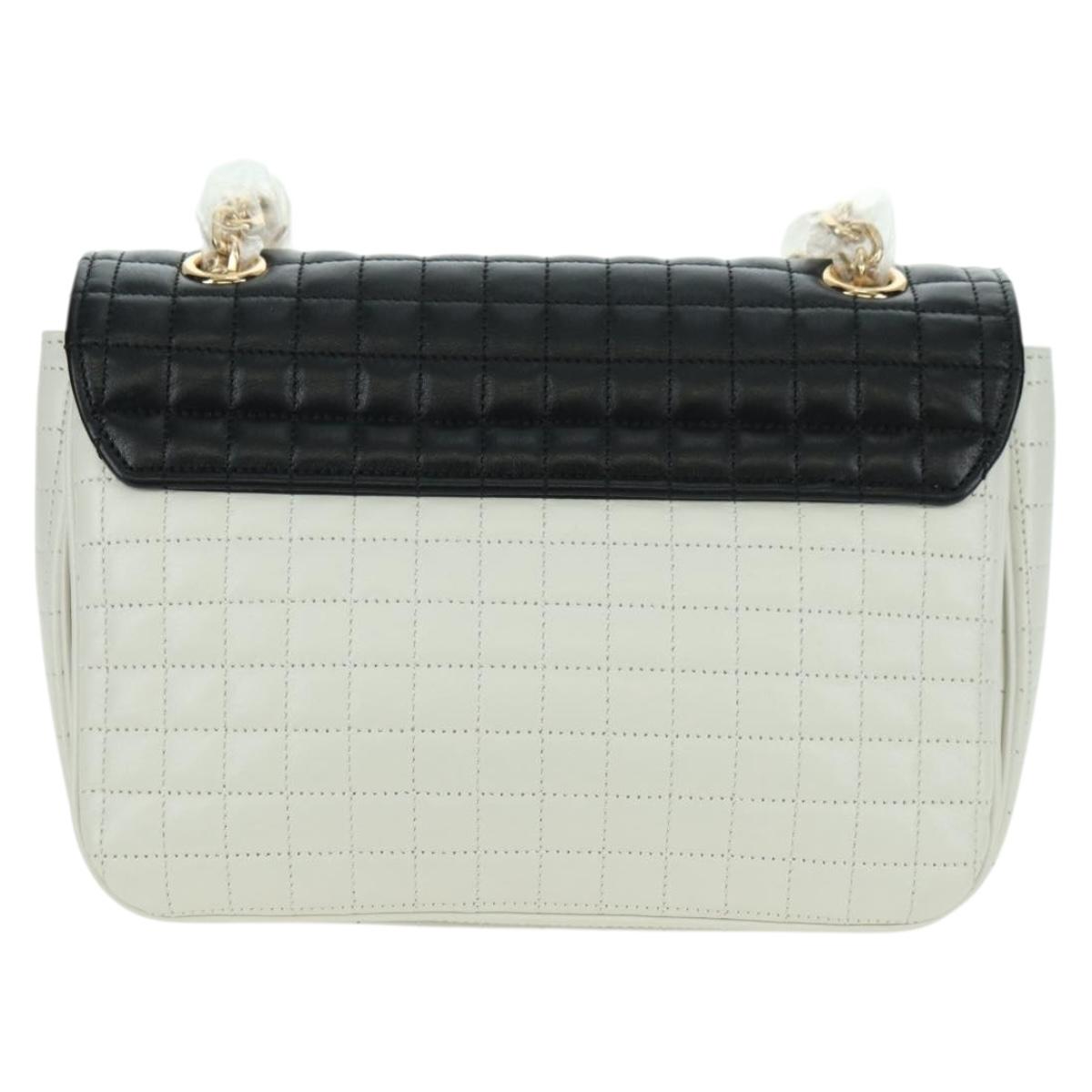 CELINE C Medium Chain Shoulder Bag Leather Black Gold