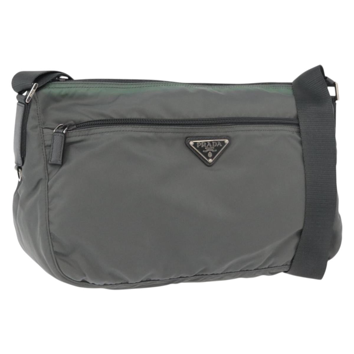 PRADA Shoulder Bag Nylon Green Silver