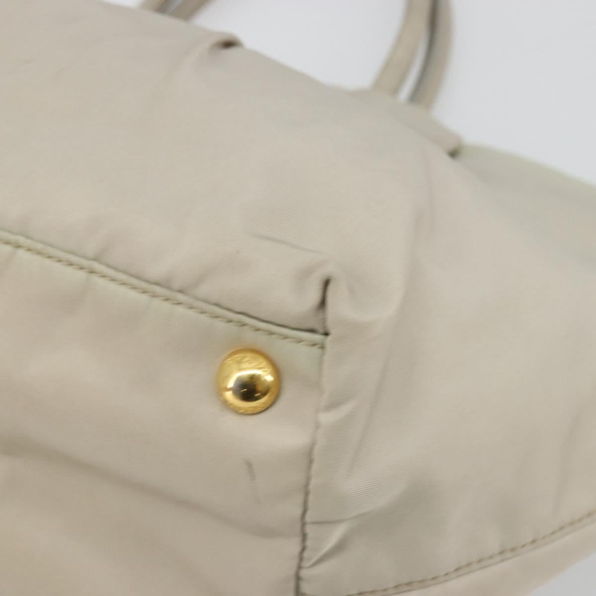 PRADA Ribbon Hand Bag Nylon Beige Gold