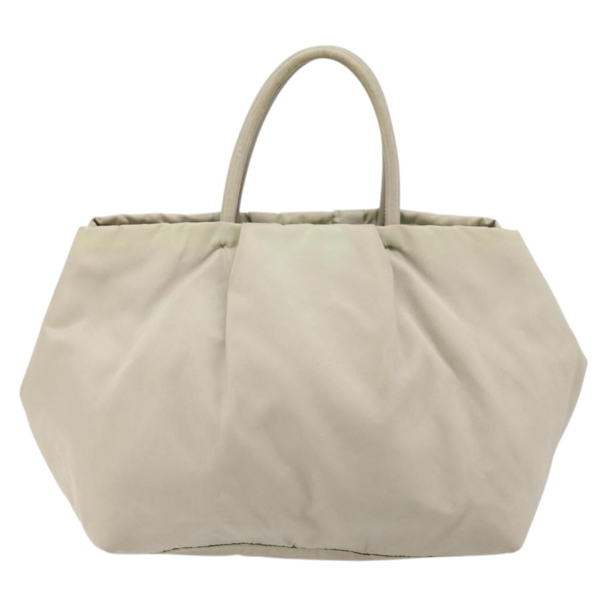 PRADA Ribbon Hand Bag Nylon Beige Gold