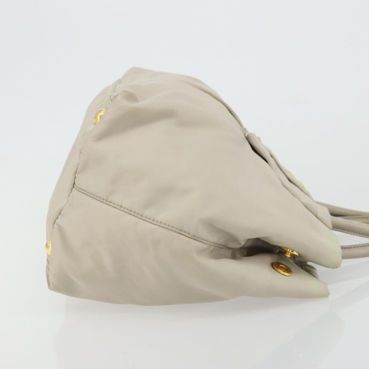PRADA Ribbon Hand Bag Nylon Beige Gold
