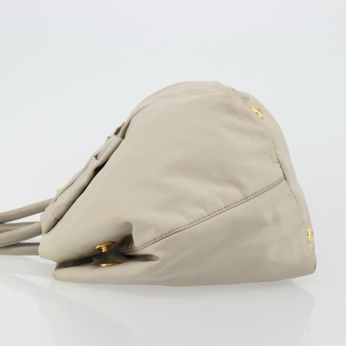 PRADA Ribbon Hand Bag Nylon Beige Gold