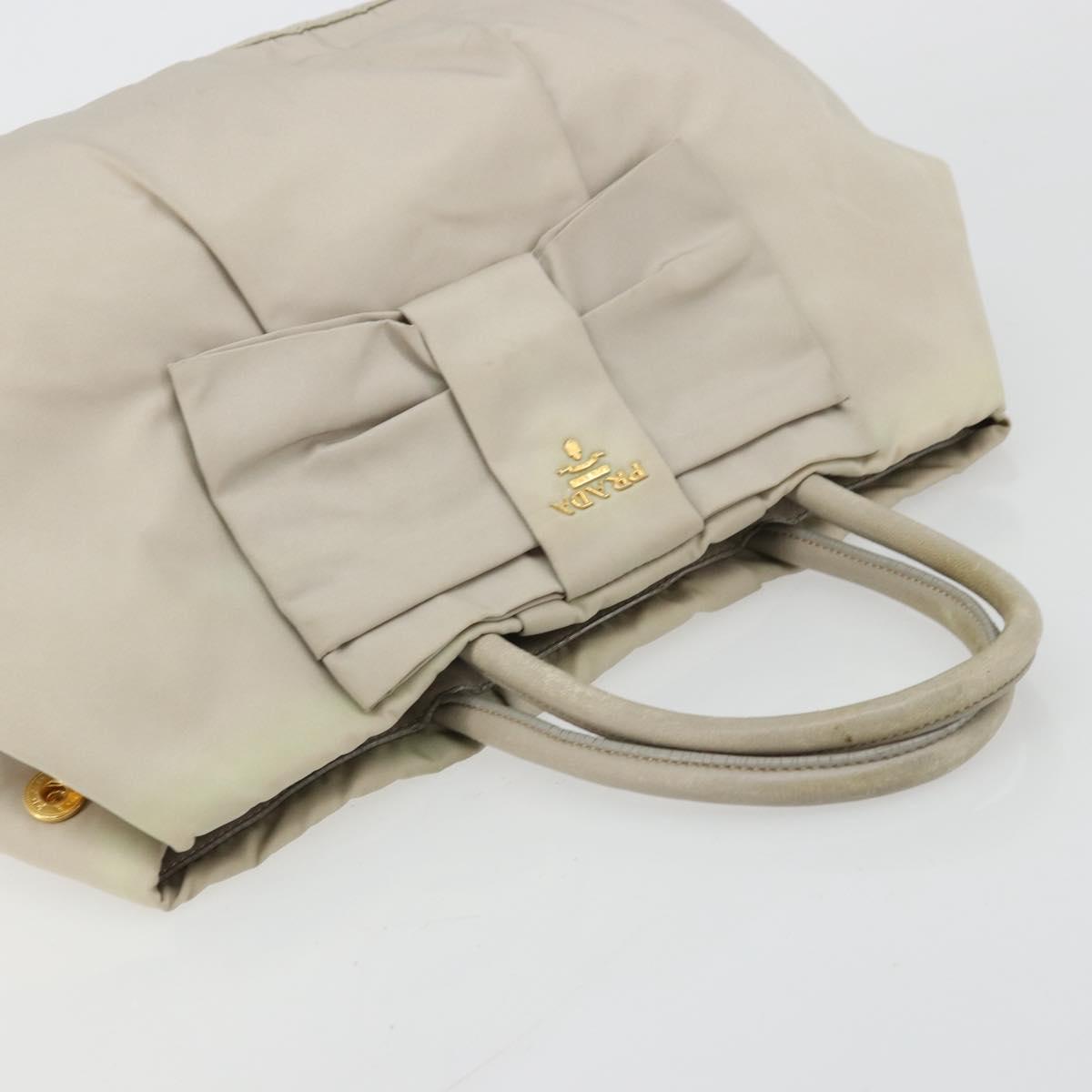 PRADA Ribbon Hand Bag Nylon Beige Gold