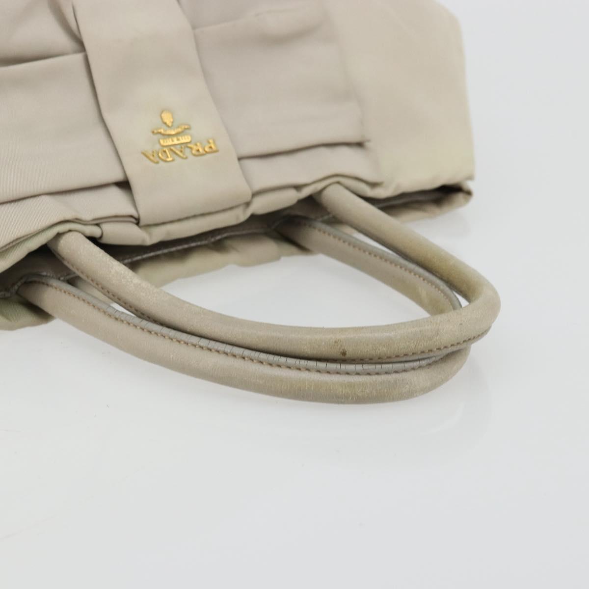 PRADA Ribbon Hand Bag Nylon Beige Gold