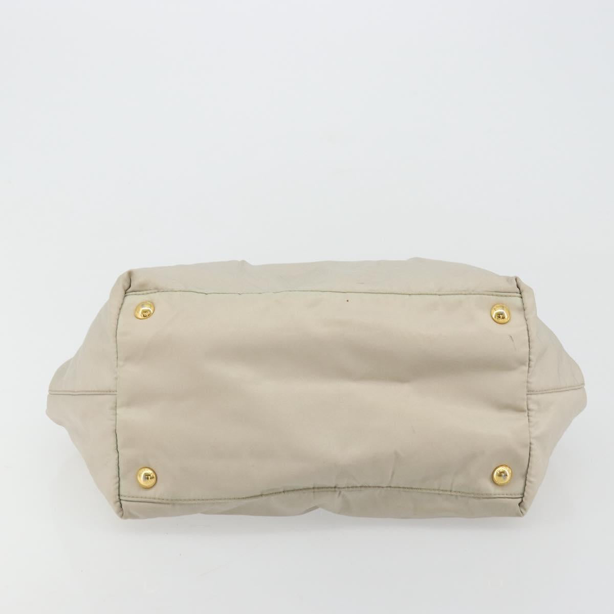 PRADA Ribbon Hand Bag Nylon Beige Gold