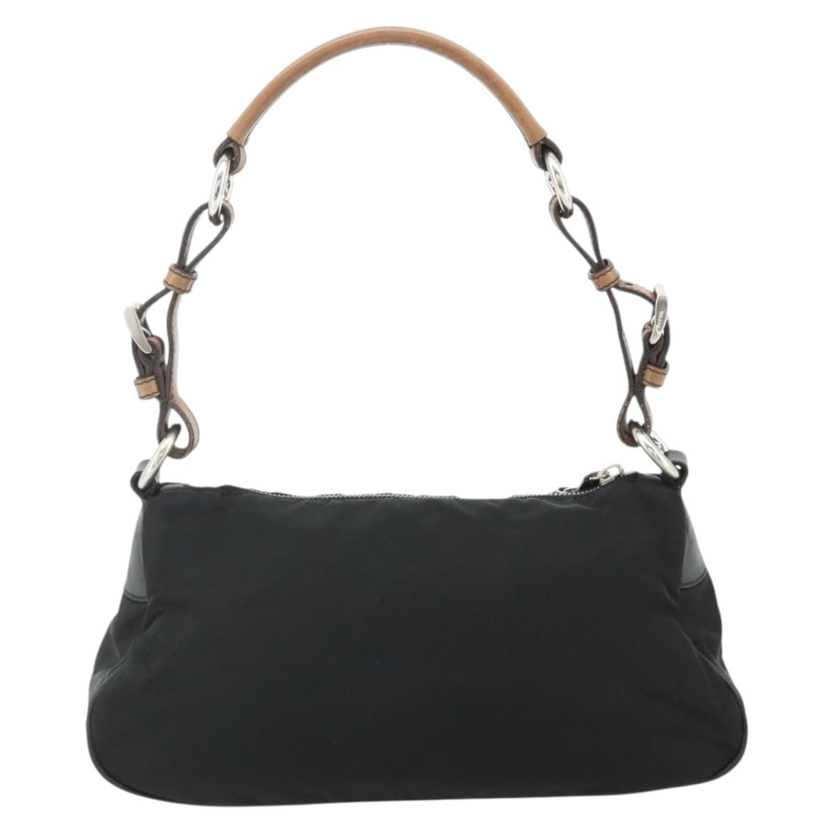 PRADA Shoulder Bag Nylon Leather Black Silver