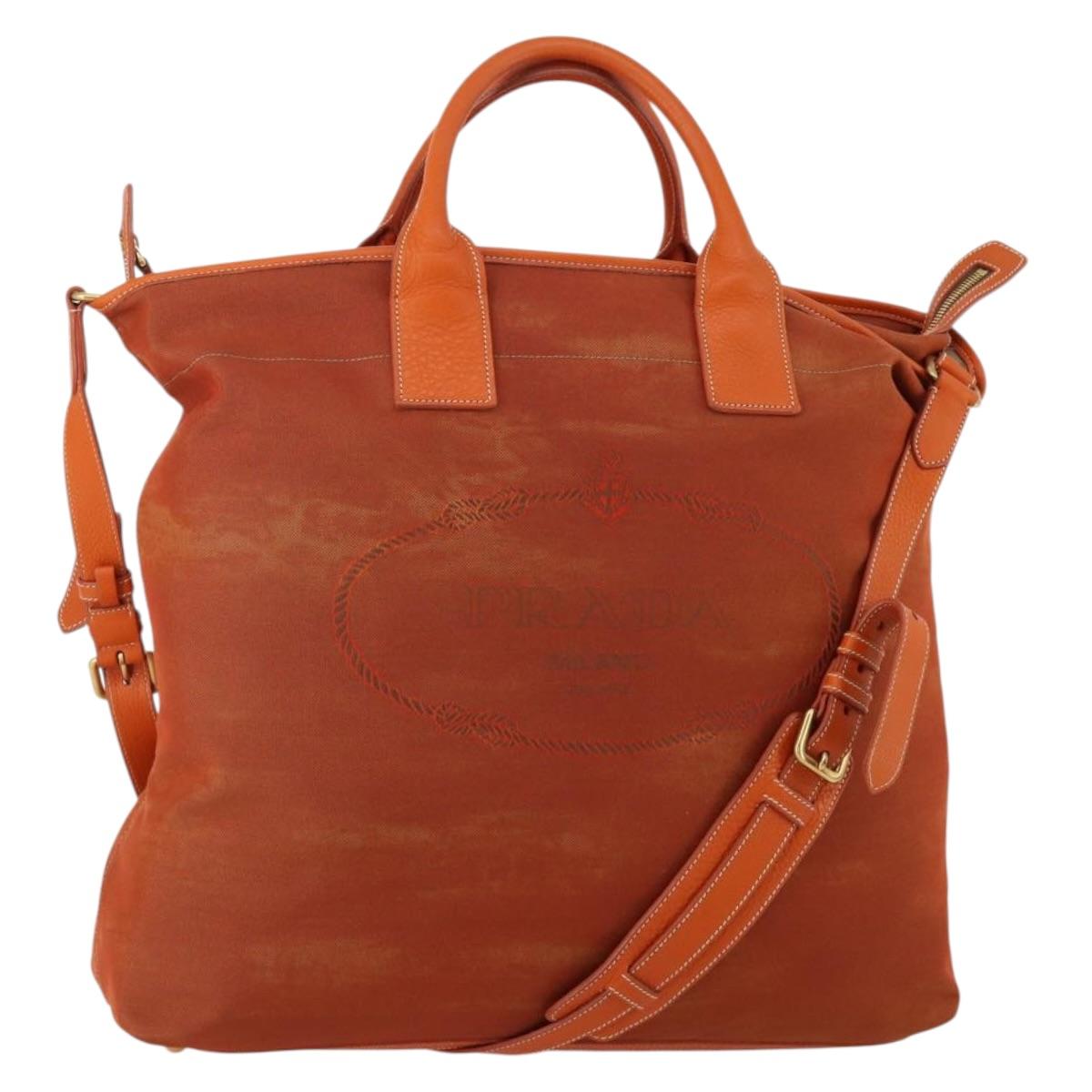 PRADA Hand Bag Canvas 2way Orange Gold