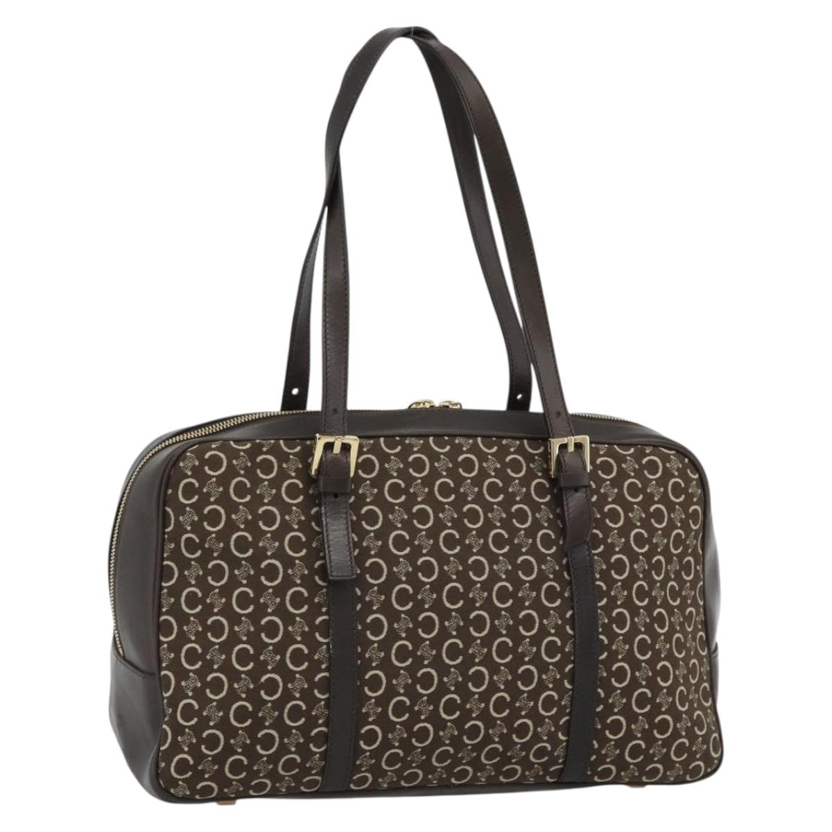 CELINE C Macadam Canvas Hand Bag Brown Gold