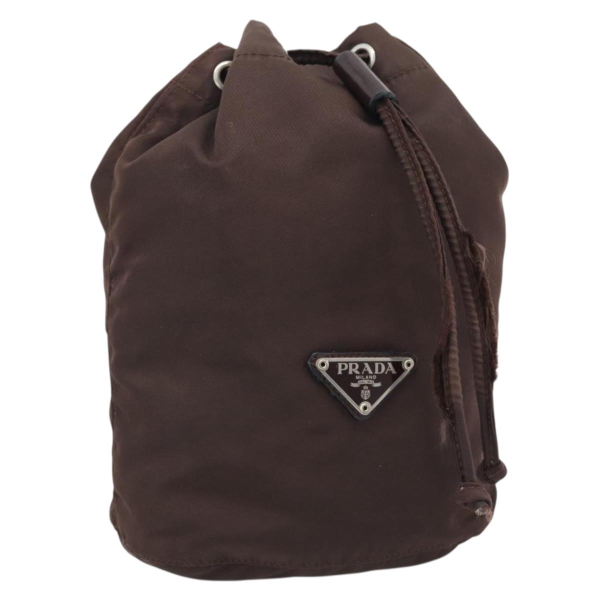 PRADA Pouch Nylon Brown Silver