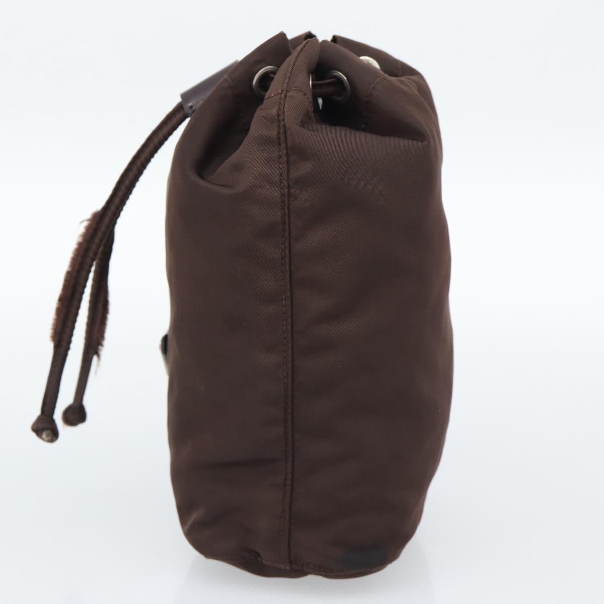 PRADA Pouch Nylon Brown Silver
