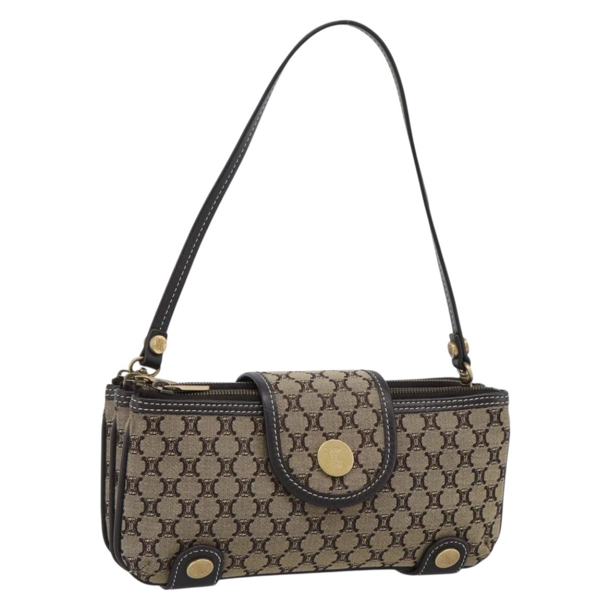 CELINE Macadam Canvas Hand Bag Brown Gold