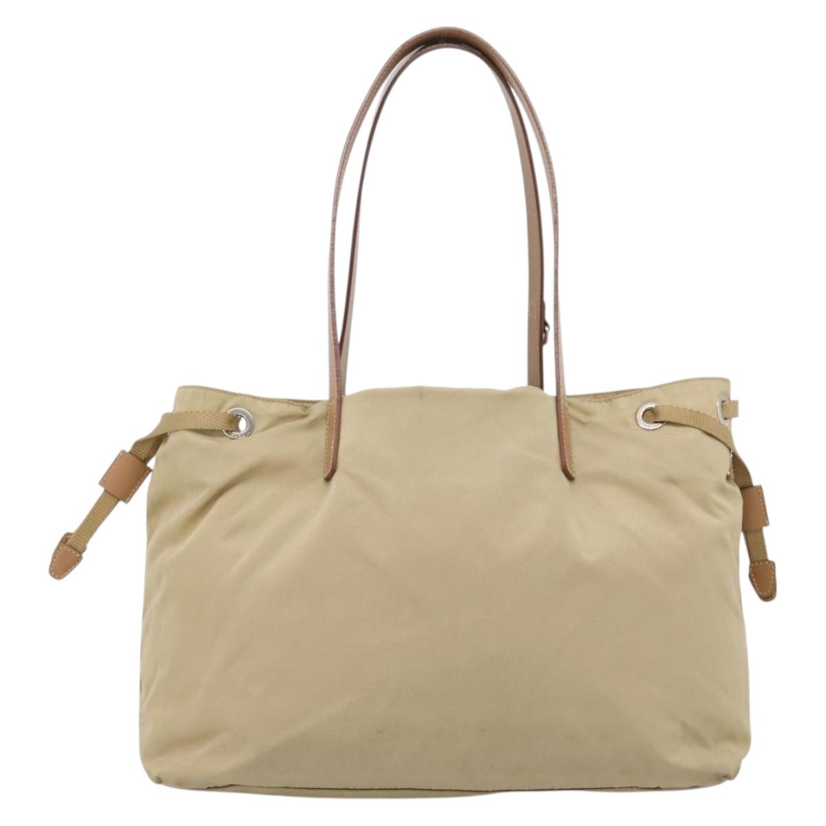 PRADA Tote Bag Nylon Beige Silver