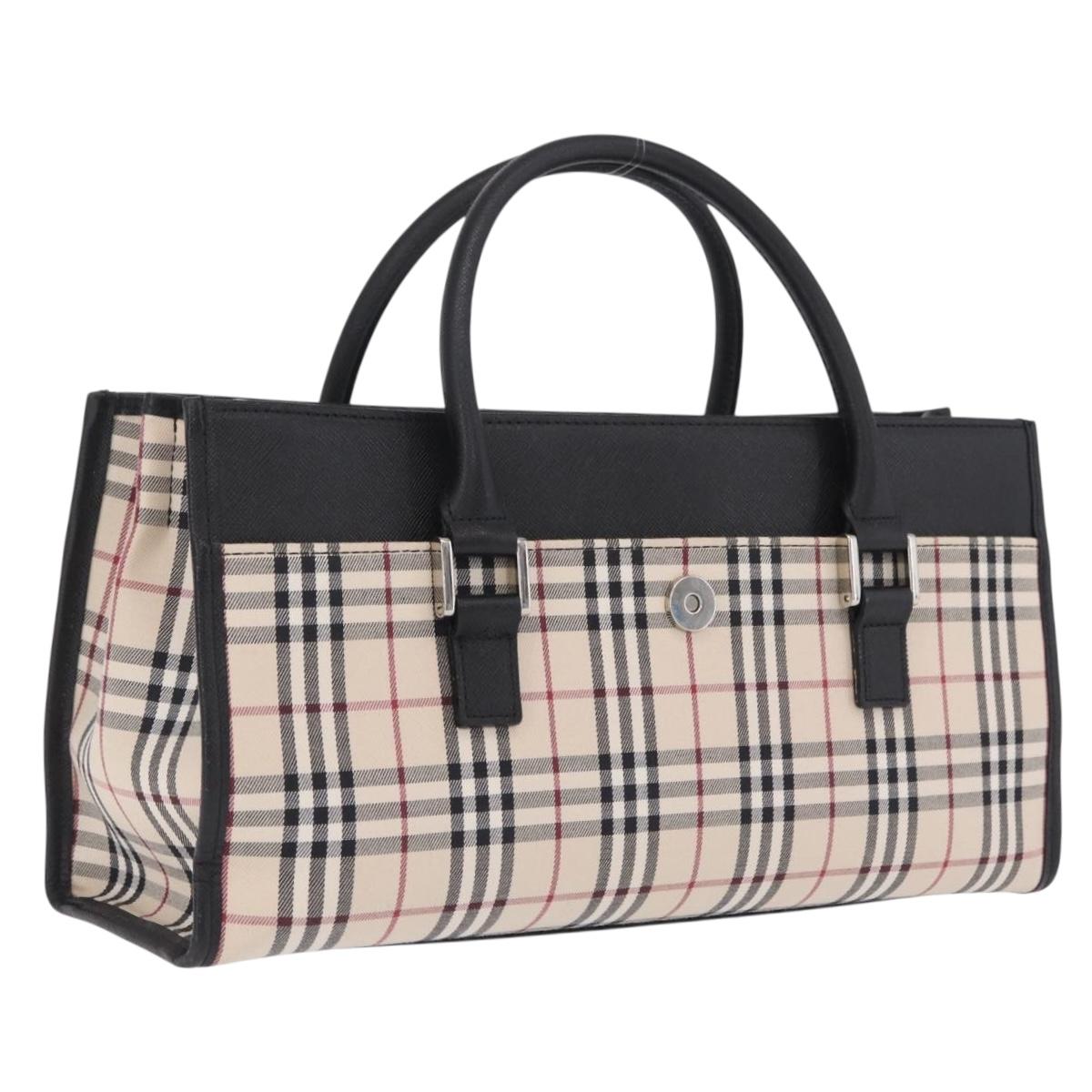 BURBERRY Nova Check Hand Bag Canvas Beige Silver