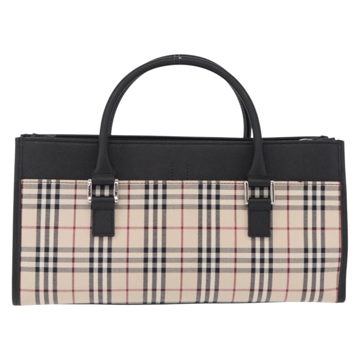 BURBERRY Nova Check Hand Bag Canvas Beige Silver