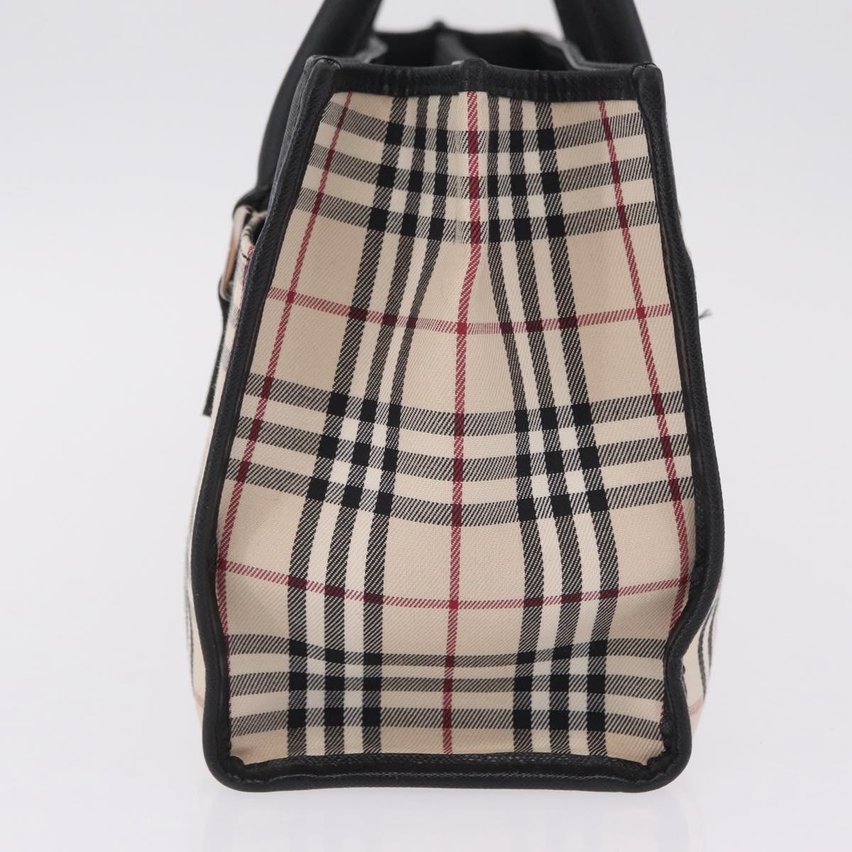 BURBERRY Nova Check Hand Bag Canvas Beige Silver
