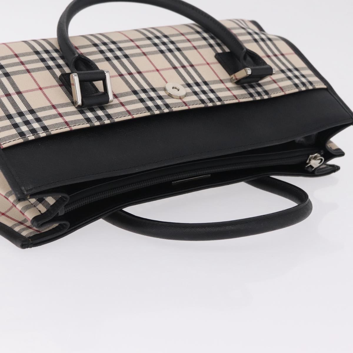 BURBERRY Nova Check Hand Bag Canvas Beige Silver