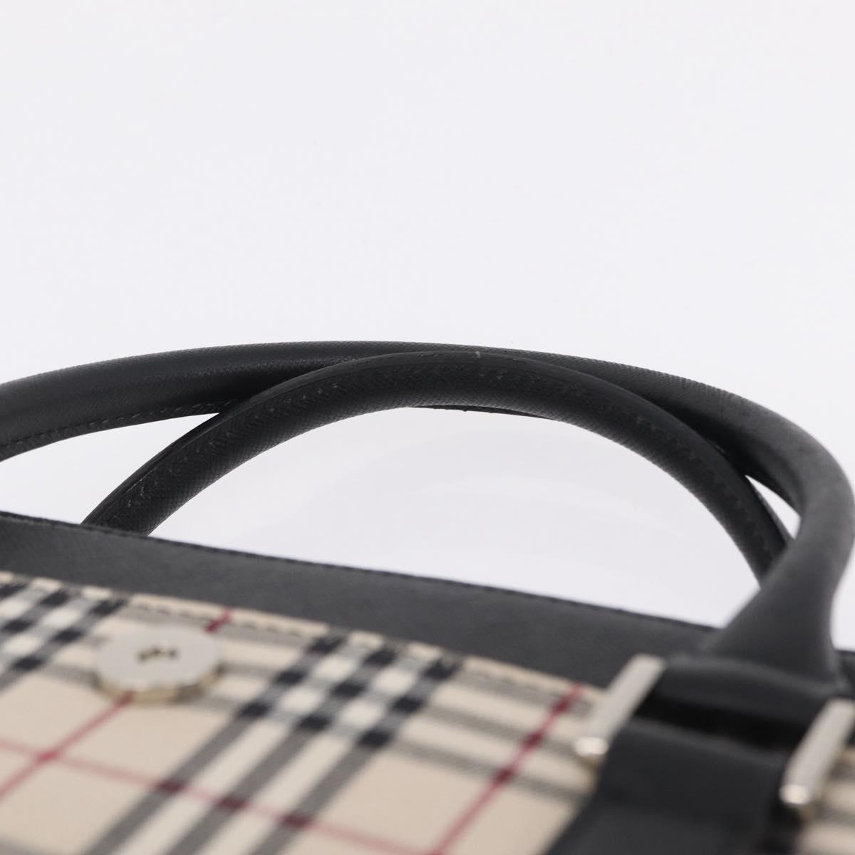 BURBERRY Nova Check Hand Bag Canvas Beige Silver
