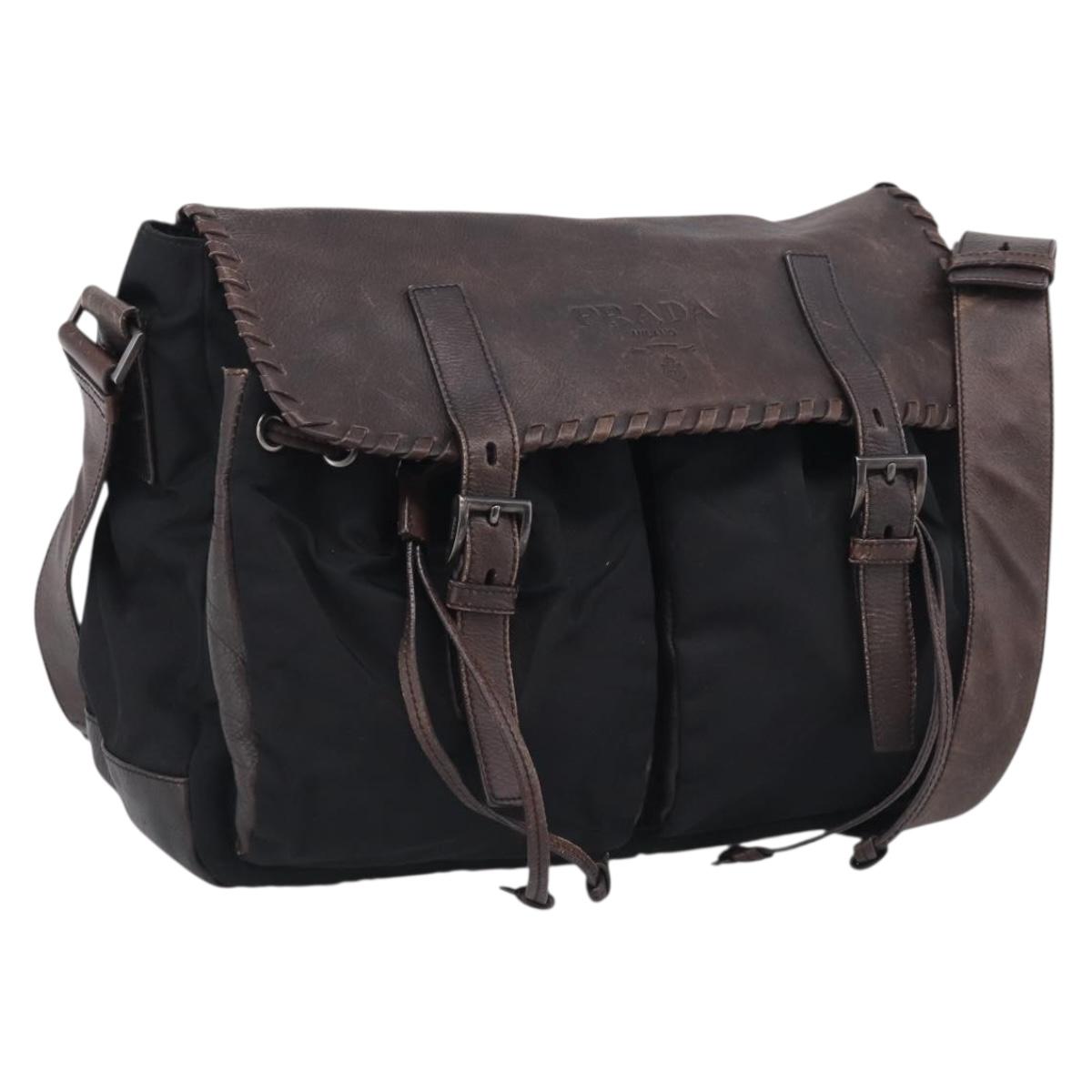PRADA Shoulder Bag Nylon Leather Black Silver