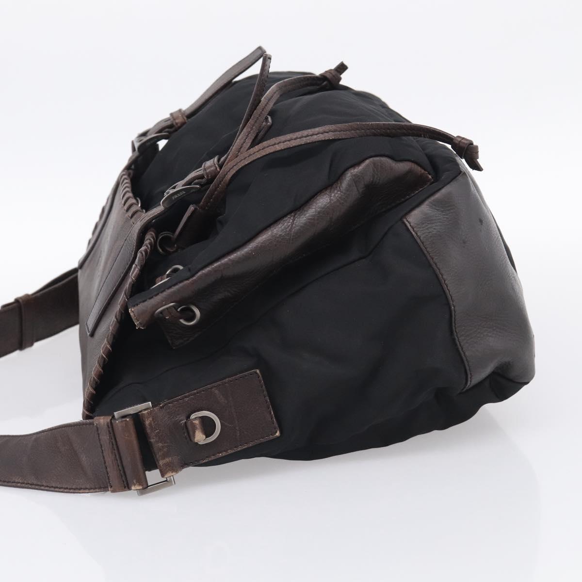 PRADA Shoulder Bag Nylon Leather Black Silver