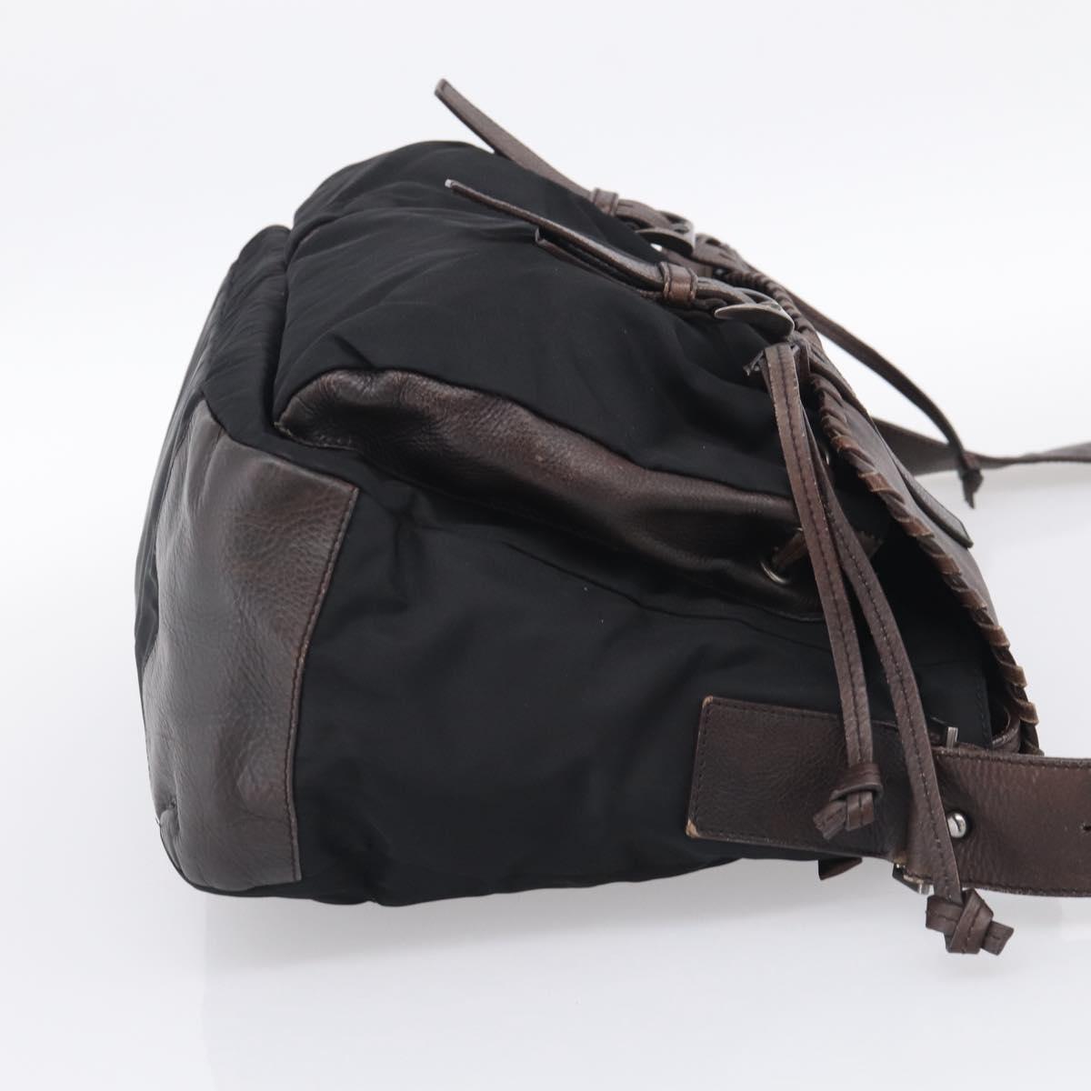 PRADA Shoulder Bag Nylon Leather Black Silver