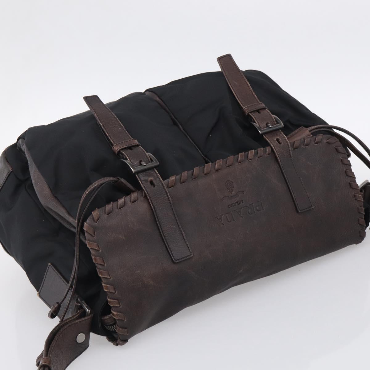 PRADA Shoulder Bag Nylon Leather Black Silver