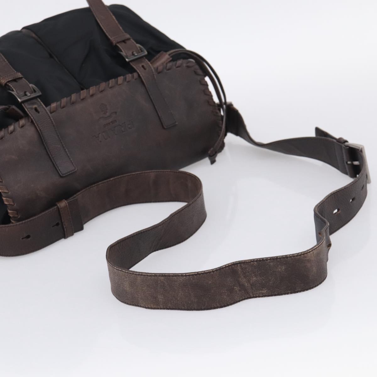 PRADA Shoulder Bag Nylon Leather Black Silver