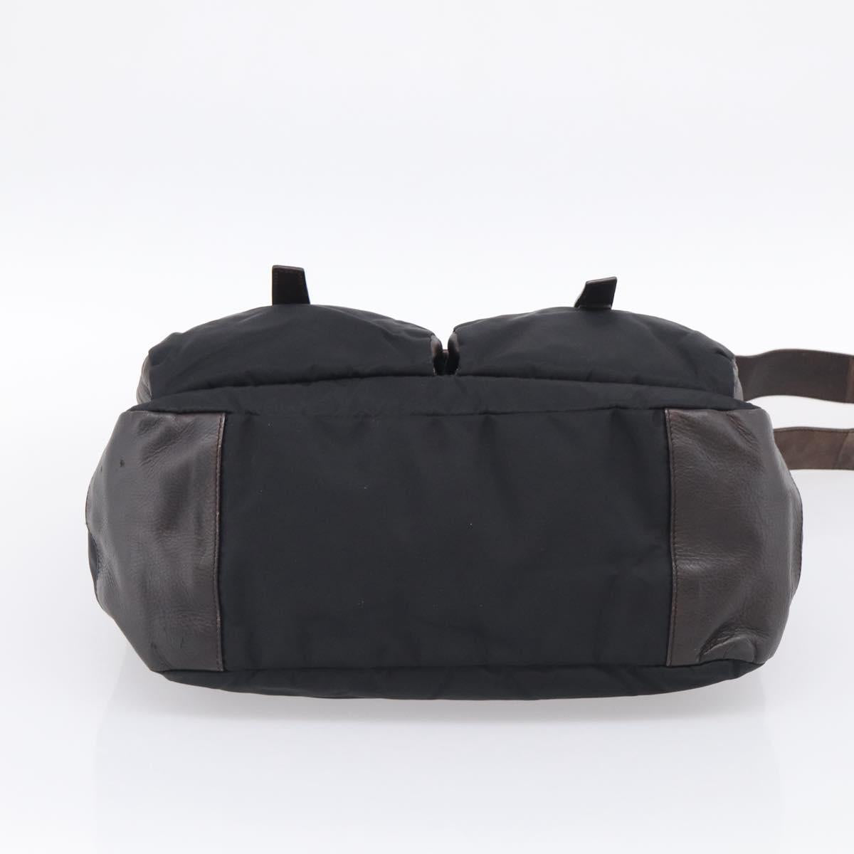 PRADA Shoulder Bag Nylon Leather Black Silver