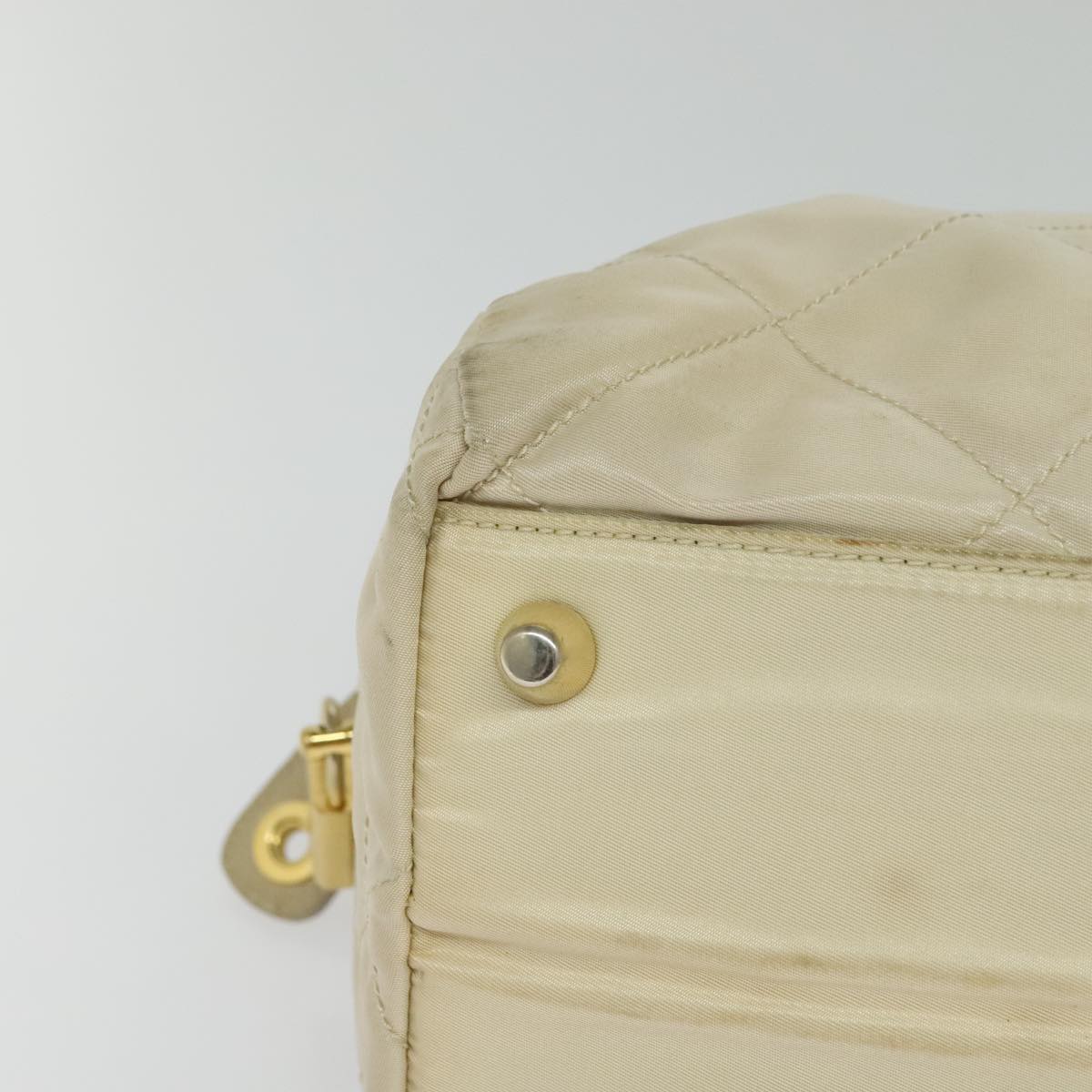 PRADA Chain Hand Bag Nylon Beige Gold