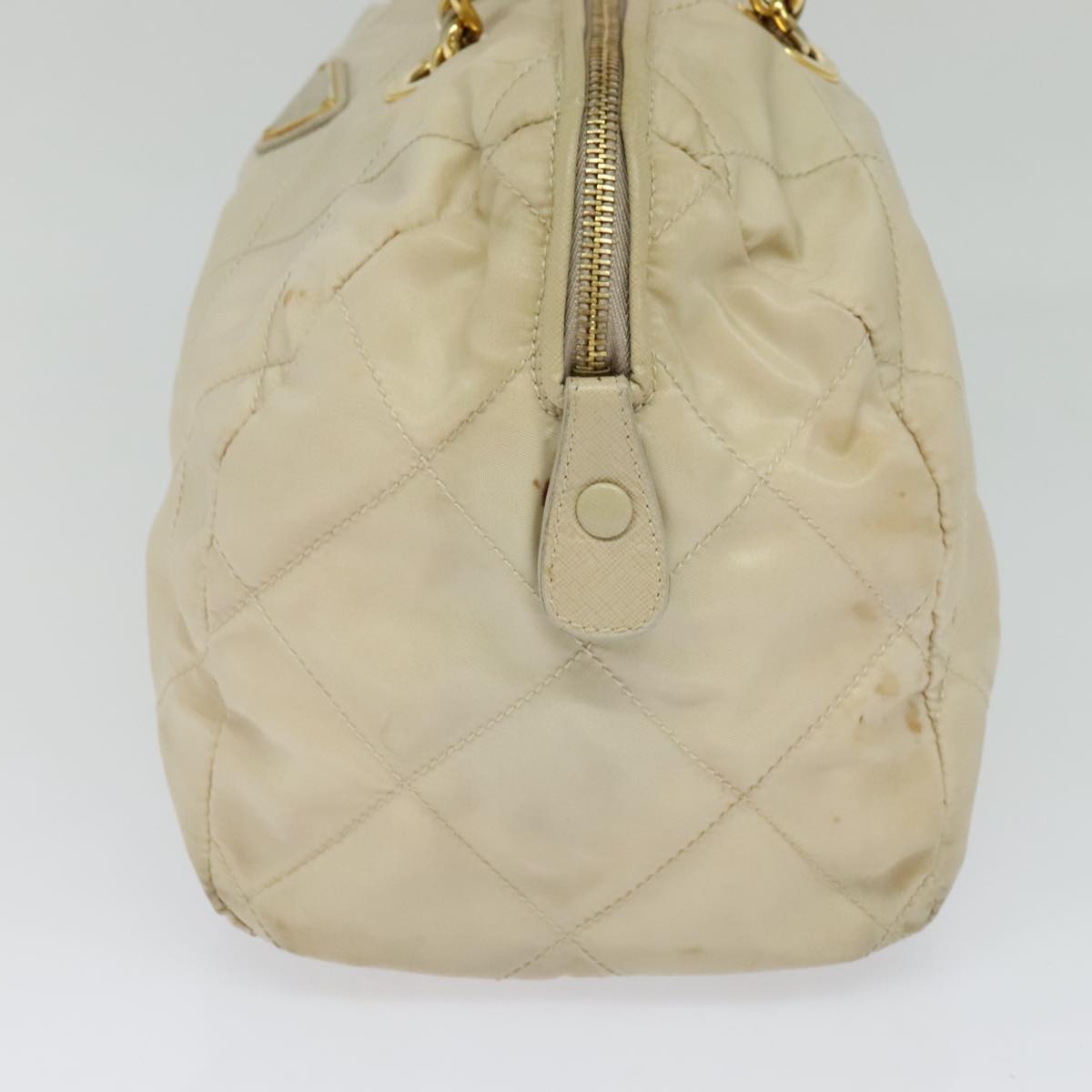 PRADA Chain Hand Bag Nylon Beige Gold