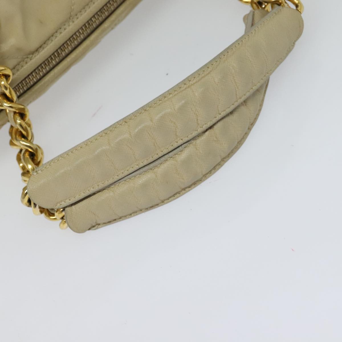 PRADA Chain Hand Bag Nylon Beige Gold