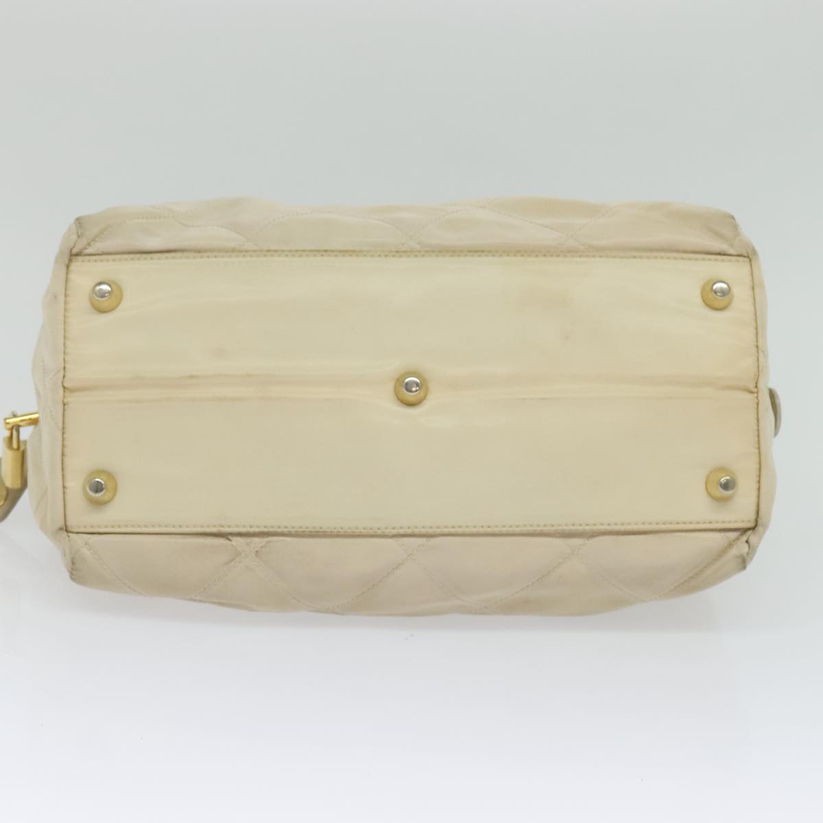 PRADA Chain Hand Bag Nylon Beige Gold