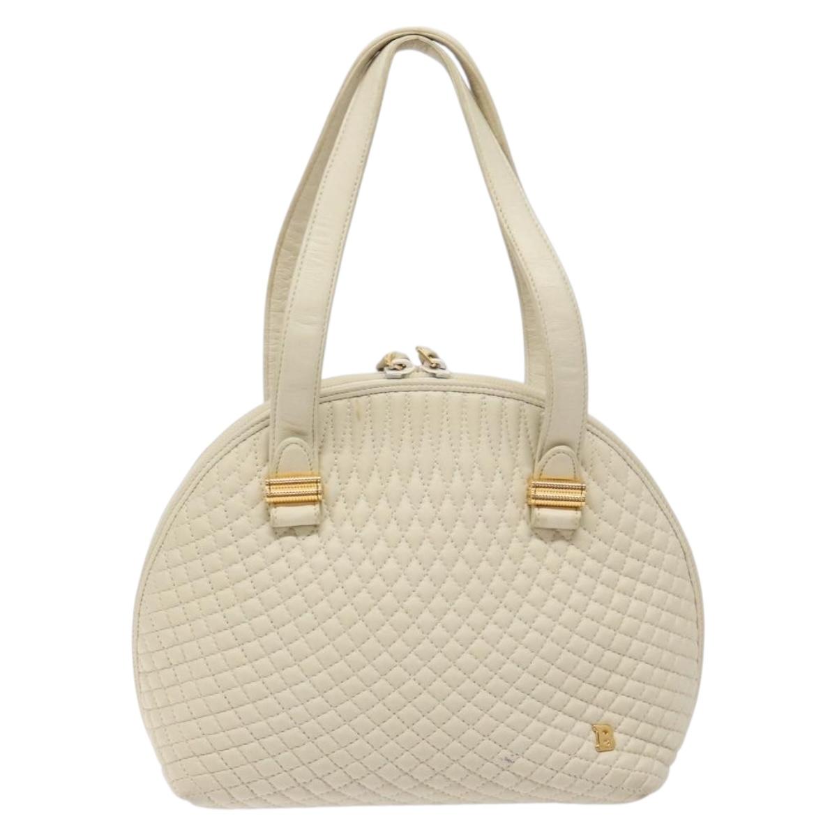BALLY Hand Bag Leather White Gold
