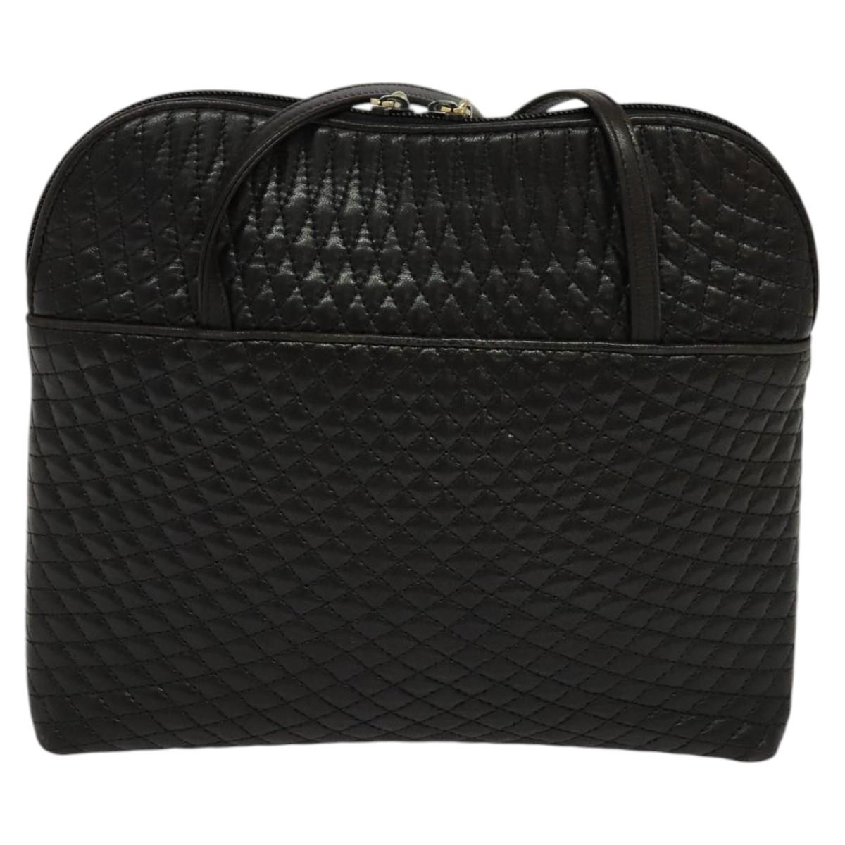BALLY Quilted Shoulder Bag Leather Dark Brown