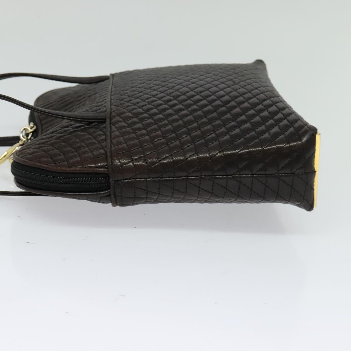 BALLY Quilted Shoulder Bag Leather Dark Brown